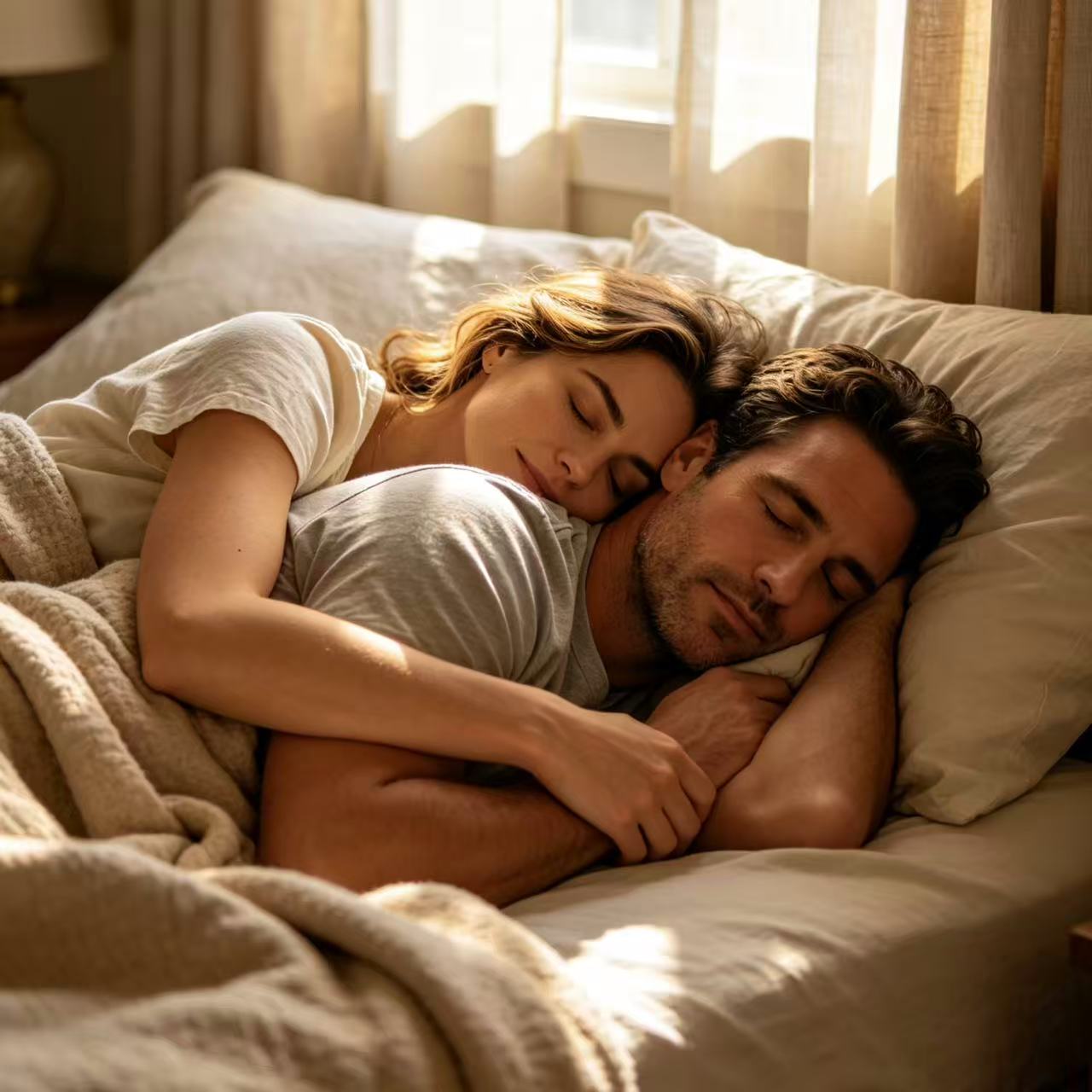 Couple sleeping together peacefully